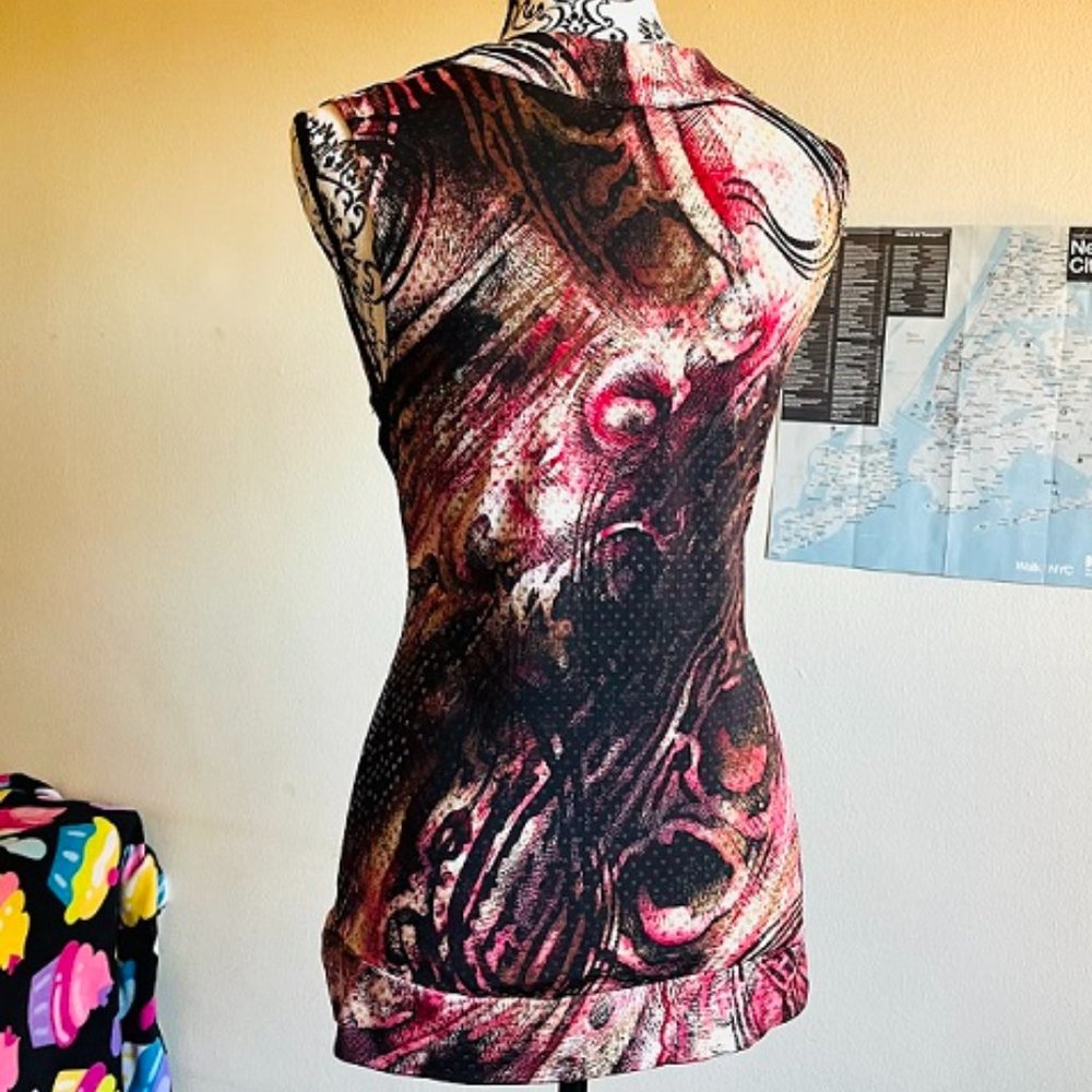 abstract pattern shimmery scoop neck dress shirt size S - Picture 4 of 6